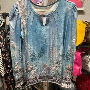 Teal Blue Floral Women's Top